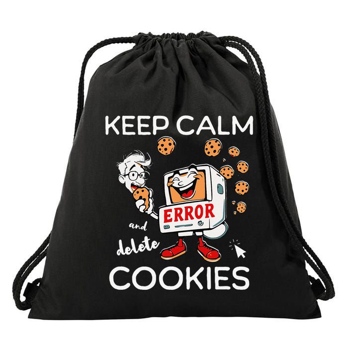 Keep Calm And Delete Cookies Funny Tech Meme Design Drawstring Bag