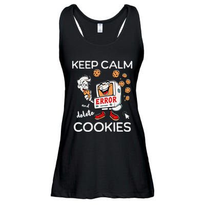 Keep Calm And Delete Cookies Funny Tech Meme Design Ladies Essential Flowy Tank