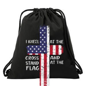 Kneel Cross At The Cross Memorial Day Never Forget Veteran Drawstring Bag