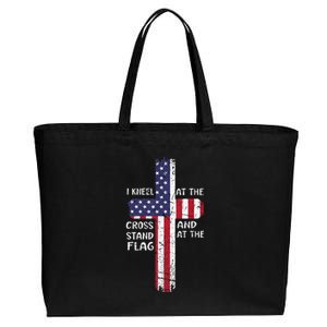 Kneel Cross At The Cross Memorial Day Never Forget Veteran Cotton Canvas Jumbo Tote