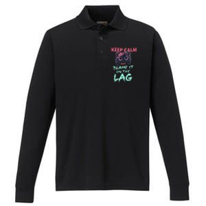 Keep Calm And Blame It On The Lag Performance Long Sleeve Polo