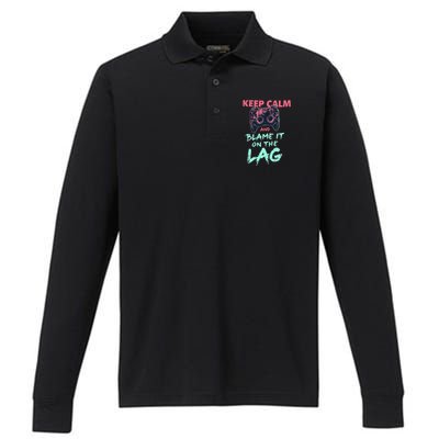 Keep Calm And Blame It On The Lag Performance Long Sleeve Polo