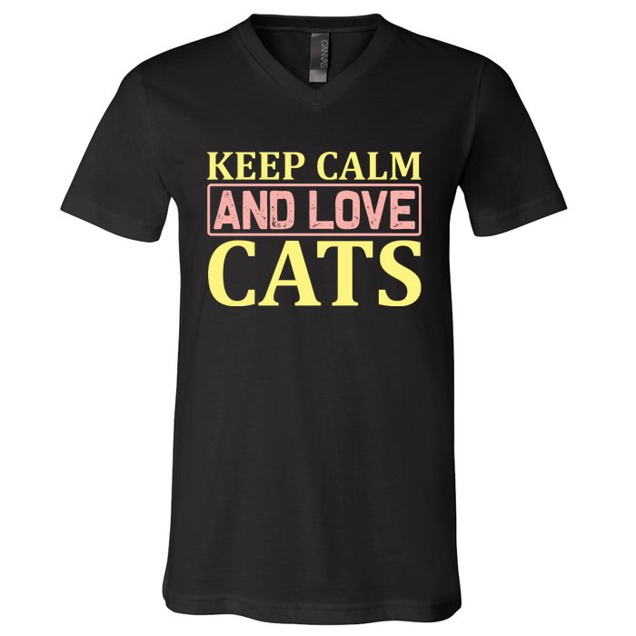 Keep Calm And Love Cats V-Neck T-Shirt