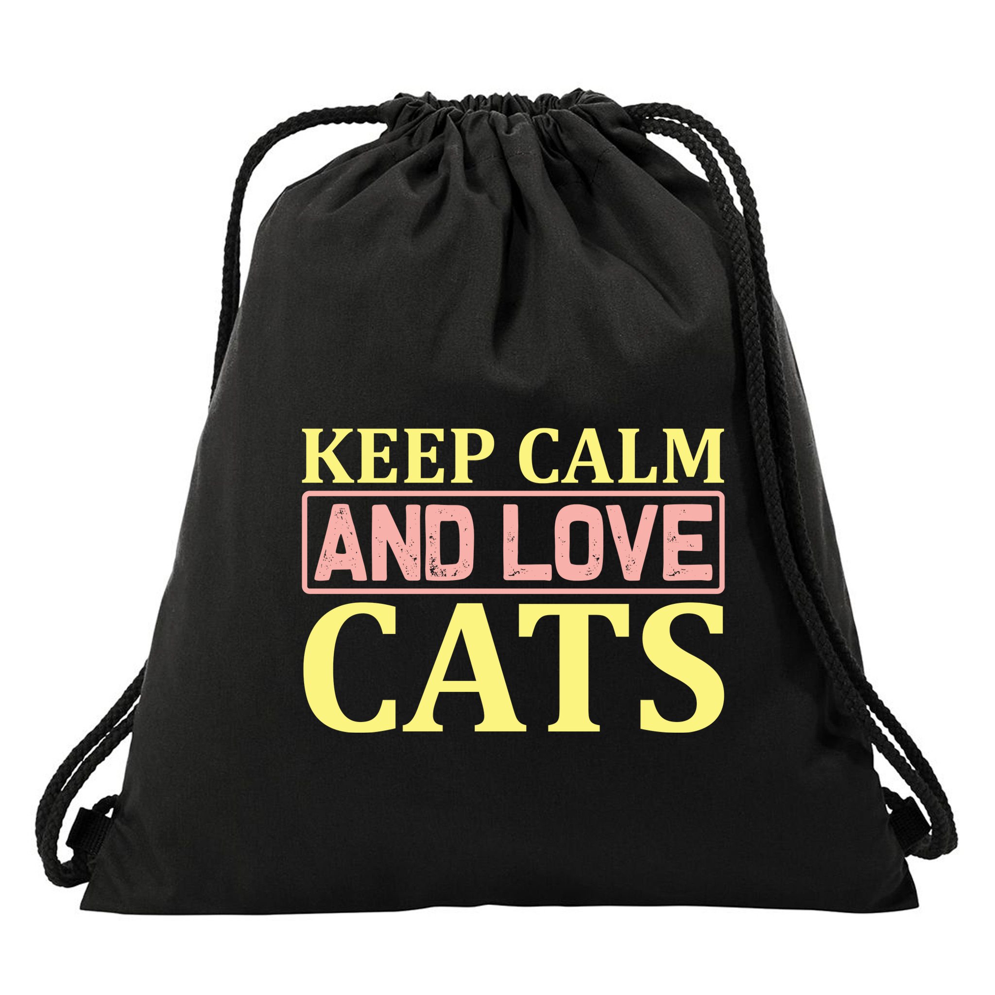 Keep Calm And Love Cats Drawstring Bag