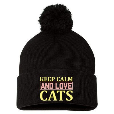 Keep Calm And Love Cats Pom Pom 12in Knit Beanie