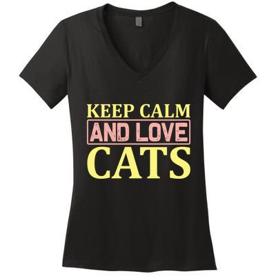 Keep Calm And Love Cats Women's V-Neck T-Shirt