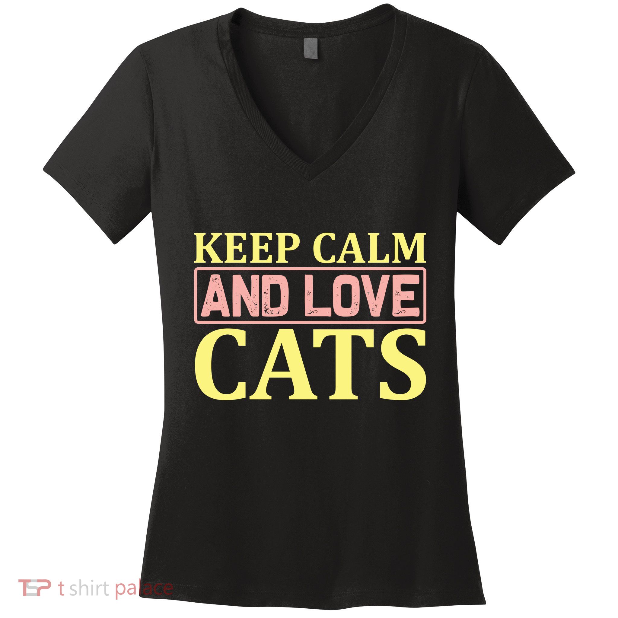 Keep Calm And Love Cats Women's V-Neck T-Shirt