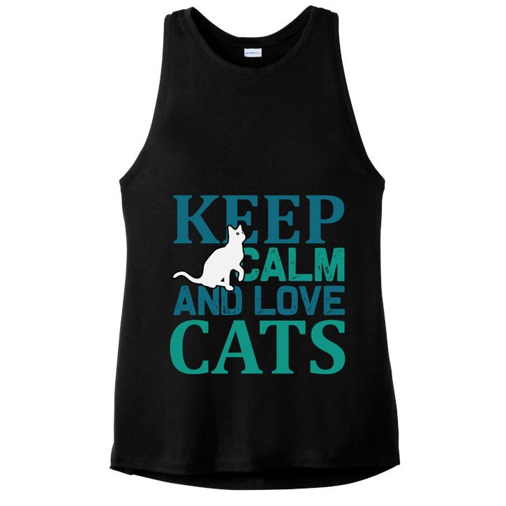 Keep Calm And Love Cats Ladies PosiCharge Tri-Blend Wicking Tank