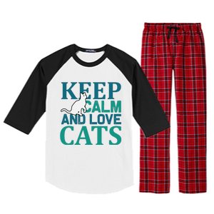 Keep Calm And Love Cats Raglan Sleeve Pajama Set