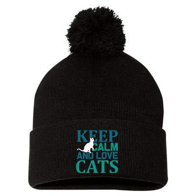 Keep Calm And Love Cats Pom Pom 12in Knit Beanie