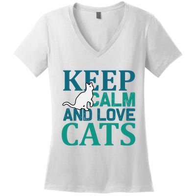 Keep Calm And Love Cats Women's V-Neck T-Shirt
