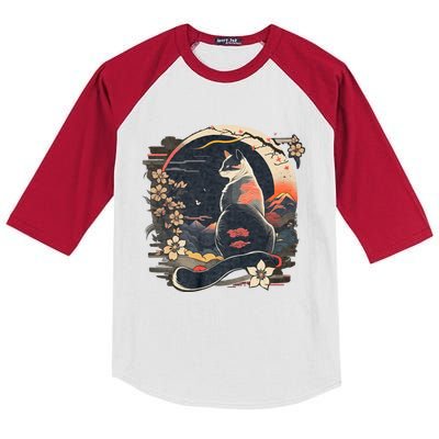 Kawaii Cat Anime Japanese Retro Funny Cat Kids Colorblock Raglan Jersey