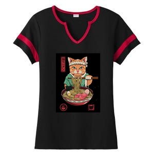 Kawaii Cat Anime Ladies Halftime Notch Neck Tee