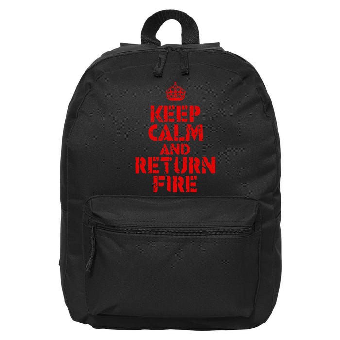 Keep Calm And Return Fire 16 in Basic Backpack