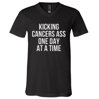 Kicking CancerS Ass One Day At A Time Anti Cancer V-Neck T-Shirt