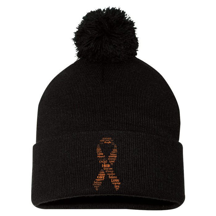 Kidney Cancer Awareness Orange Ribbon Pom Pom 12in Knit Beanie