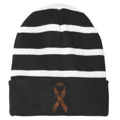 Kidney Cancer Awareness Orange Ribbon Striped Beanie with Solid Band