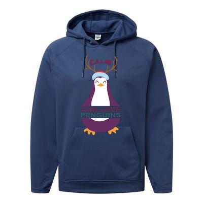 Keep Calm And Love Penguins Performance Fleece Hoodie