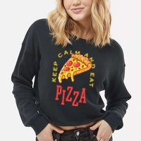 Keep Calm And Eat Pizza Funny Cropped Pullover Crew