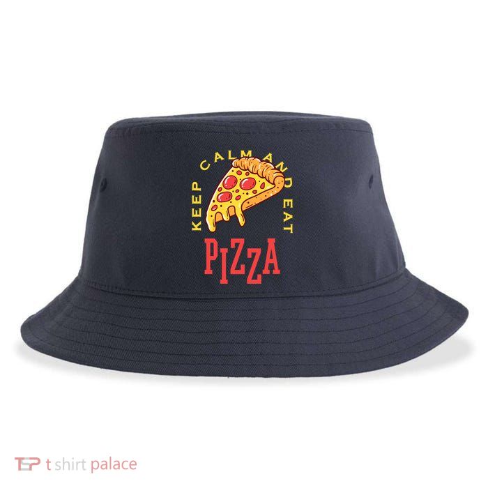 Keep Calm And Eat Pizza Funny Sustainable Bucket Hat