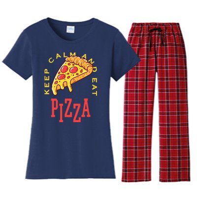 Keep Calm And Eat Pizza Funny Women's Flannel Pajama Set