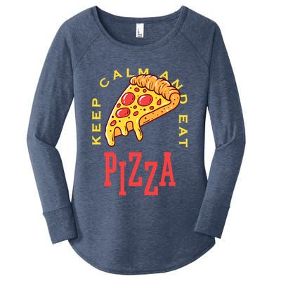 Keep Calm And Eat Pizza Funny Women's Perfect Tri Tunic Long Sleeve Shirt