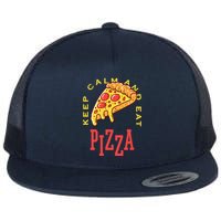 Keep Calm And Eat Pizza Funny Flat Bill Trucker Hat