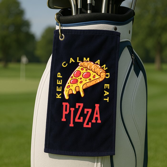 Keep Calm And Eat Pizza Funny Golf Towel