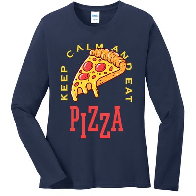 Keep Calm And Eat Pizza Funny Ladies Long Sleeve Shirt