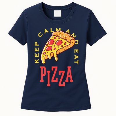 Keep Calm And Eat Pizza Funny Womens T-Shirt