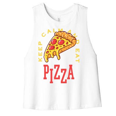 Keep Calm And Eat Pizza Funny Women's Racerback Cropped Tank