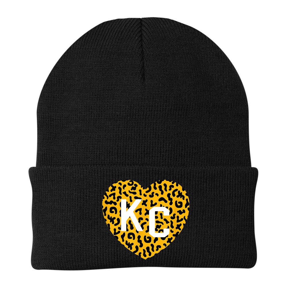 Kc Cheetah Animal Print Heart Kc Kansas City Cheetah Heart Beanie