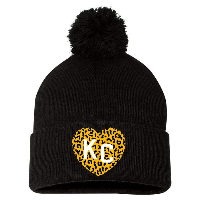 Kc Cheetah Animal Print Heart Kc Kansas City Cheetah Heart Pom Pom 12in Knit Beanie