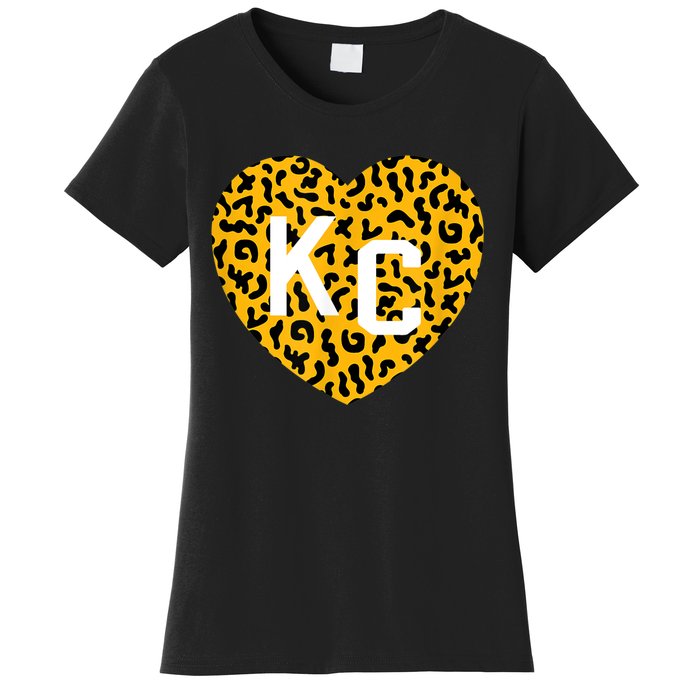 Kc Cheetah Animal Print Heart Kc Kansas City Cheetah Heart Women's T-Shirt