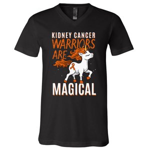 Kidney Cancer Awareness Supporter Warrior Unicorn Lover Gift V-Neck T-Shirt