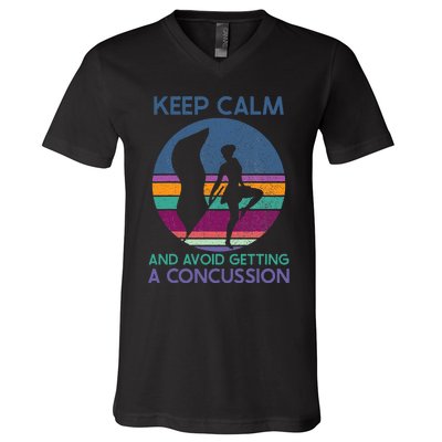 Keep Calm And Avoid Getting A Concussion Retro Color Guard V-Neck T-Shirt