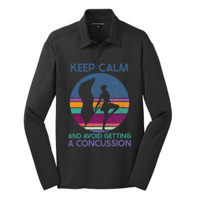 Keep Calm And Avoid Getting A Concussion Retro Color Guard Silk Touch Performance Long Sleeve Polo