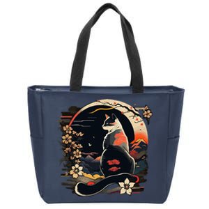 Kawaii Cat Anime Japanese Retro Funny Cat Zip Tote Bag