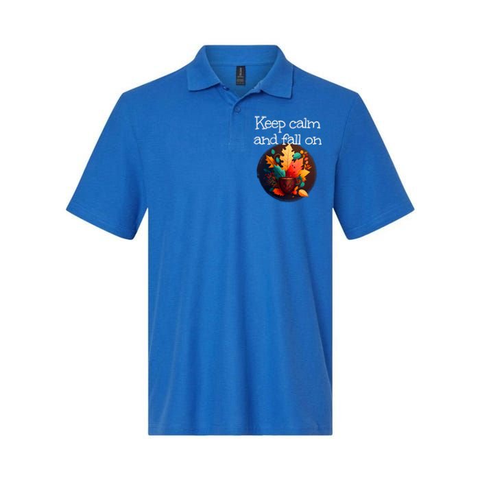 Keep Calm And Fall On With Warm Autumn Coffee Funny Gift Softstyle Adult Sport Polo