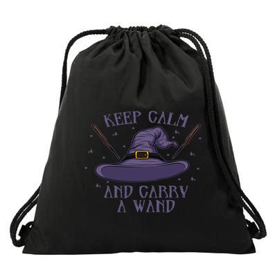 Keep Calm And Carry A Wand Funny Gift Drawstring Bag