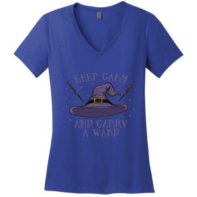 Keep Calm And Carry A Wand Funny Gift Women's V-Neck T-Shirt