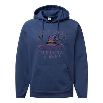 Keep Calm And Carry A Wand Funny Gift Performance Fleece Hoodie