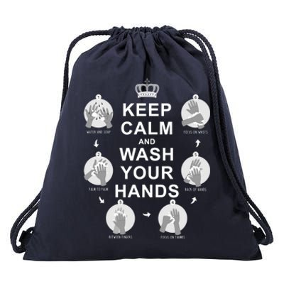 Keep Calm And Wash Your Hands Sign Social Awareness Gift Drawstring Bag