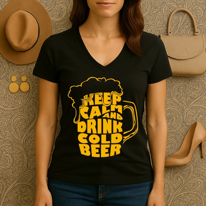 Keep Calm And Drink Cold Beer Women's V-Neck T-Shirt