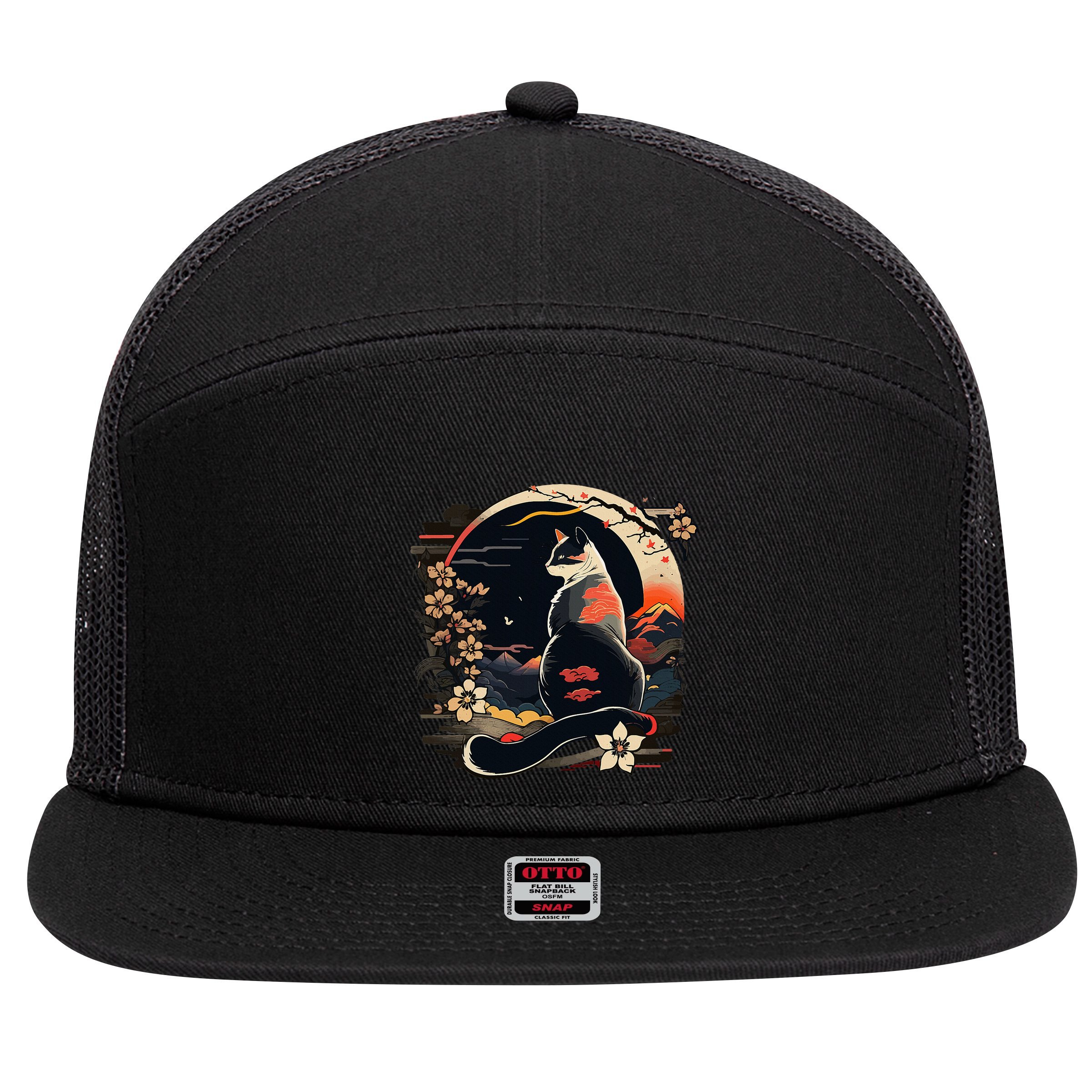 Kawaii Cat Anime Japanese Retro 7 Panel Mesh Trucker Snapback Hat