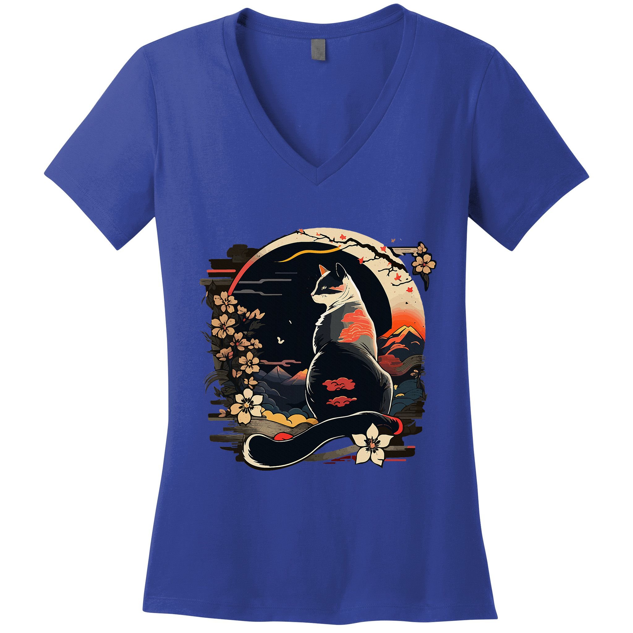 Kawaii Cat Anime Japanese Retro Women's V-Neck T-Shirt