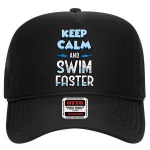 Keep Calm And Swim Faster Shark Lovers High Crown Mesh Back Trucker Hat