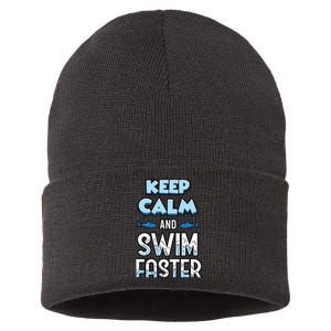 Keep Calm And Swim Faster Shark Lovers Sustainable Knit Beanie