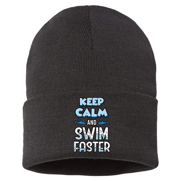 Keep Calm And Swim Faster Shark Lovers Sustainable Knit Beanie