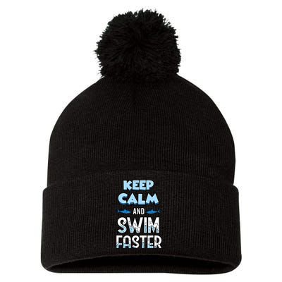 Keep Calm And Swim Faster Shark Lovers Pom Pom 12in Knit Beanie